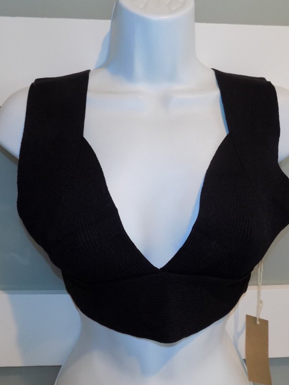 Dreamers By Debut Black Rib Knit Crop Top Size M/L Women's NEW